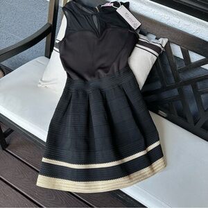 NWT Choklate Paris Textured A-line Black and Gold Sleeveless Party Mini Dress S